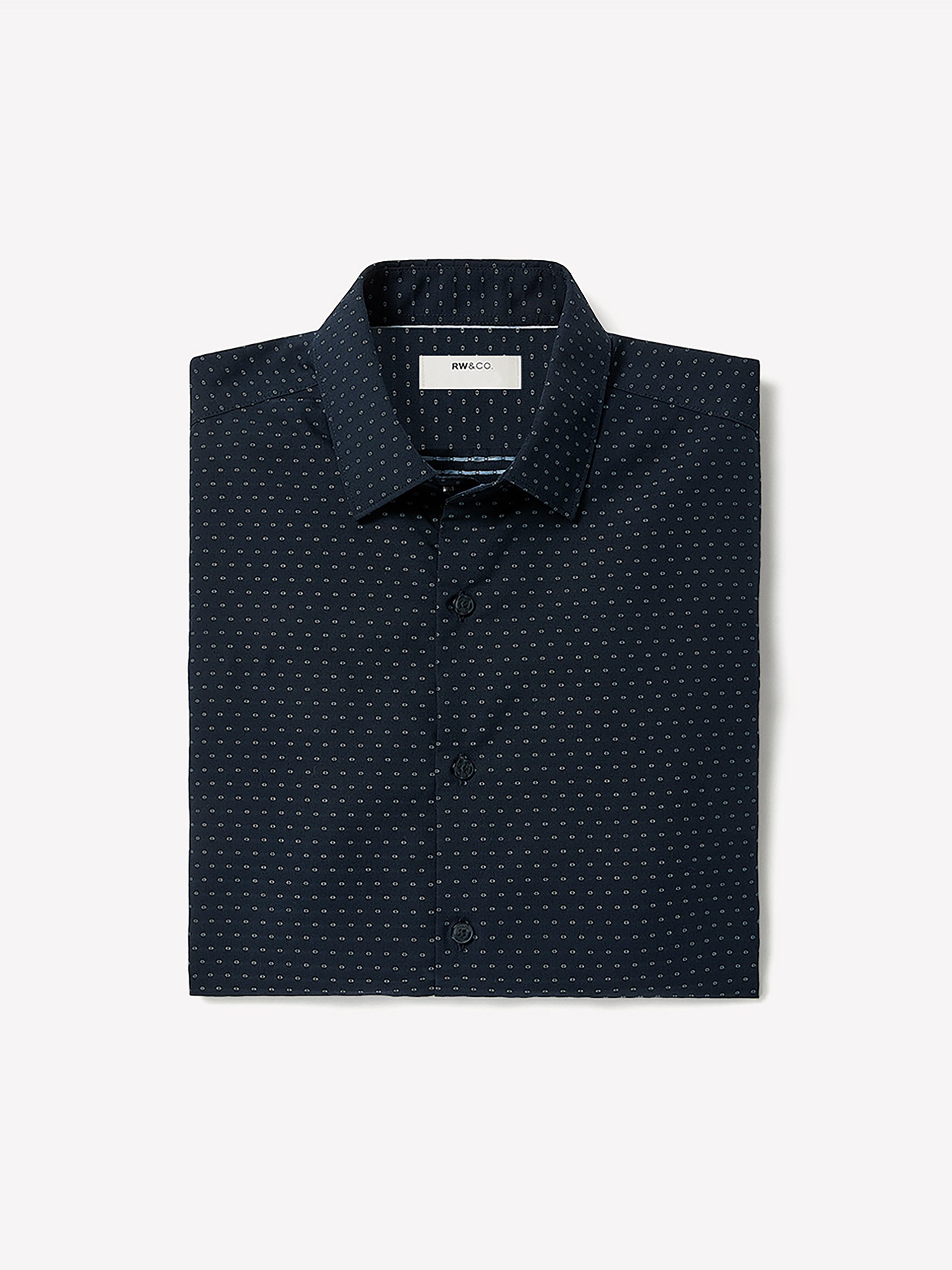 Navy Slim Fit Dress Shirt with Geo Pattern rw&co Limited Time Discount