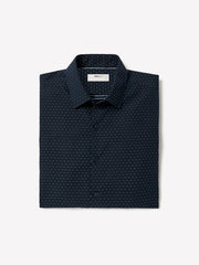 Navy Slim Fit Dress Shirt with Geo Pattern rw&co Limited Time Discount