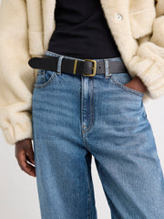 Leather Belt with Square Buckle rw&co Great Value Deal