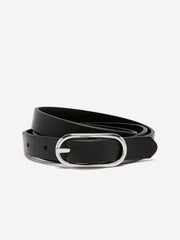 Thin Leather Belt with Oval Buckle rw&co Great Value Deal