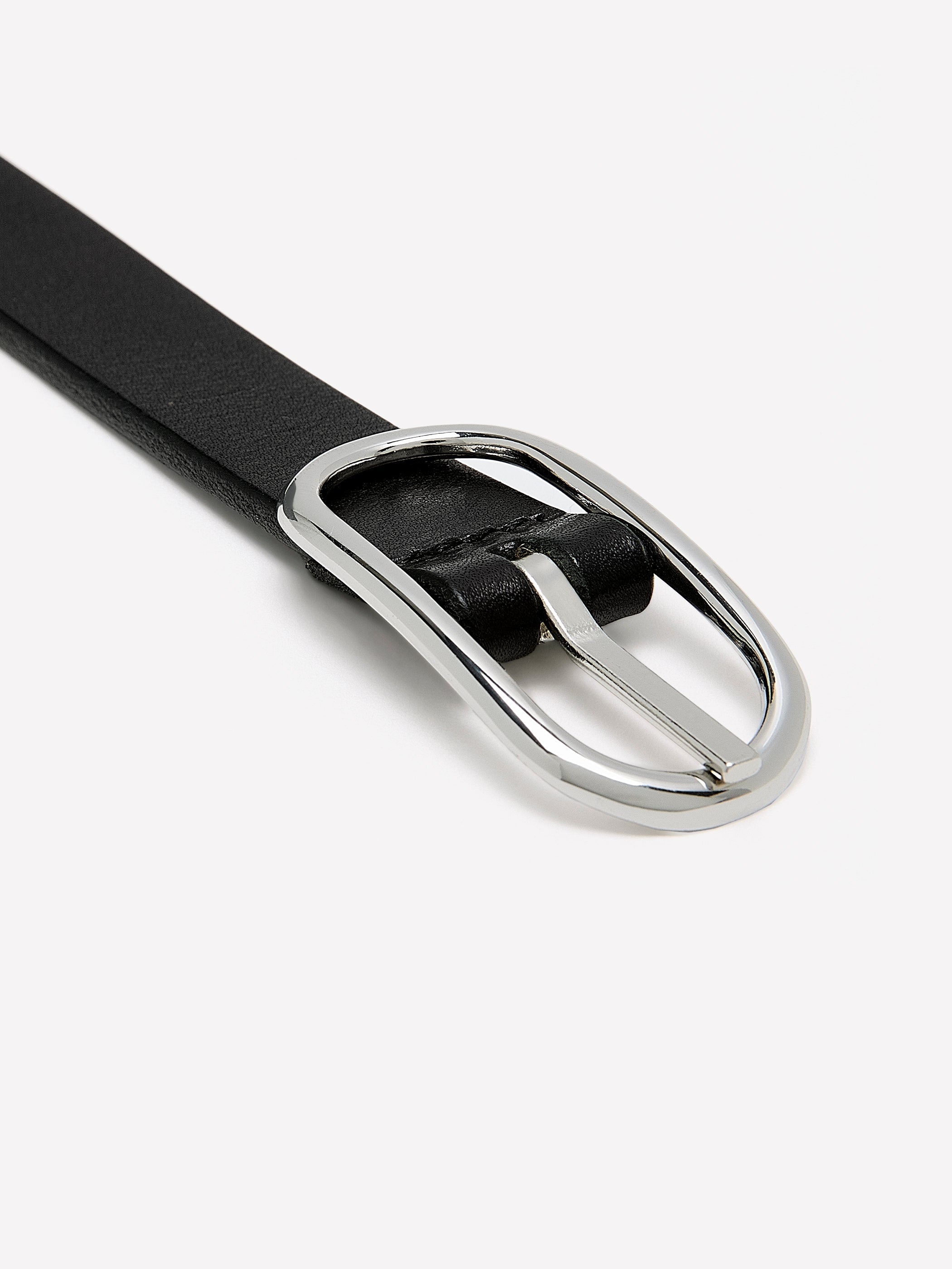 Thin Leather Belt with Oval Buckle rw&co Great Value Deal
