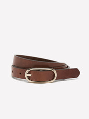 Thin Leather Belt with Oval Buckle rw&co Great Value Deal