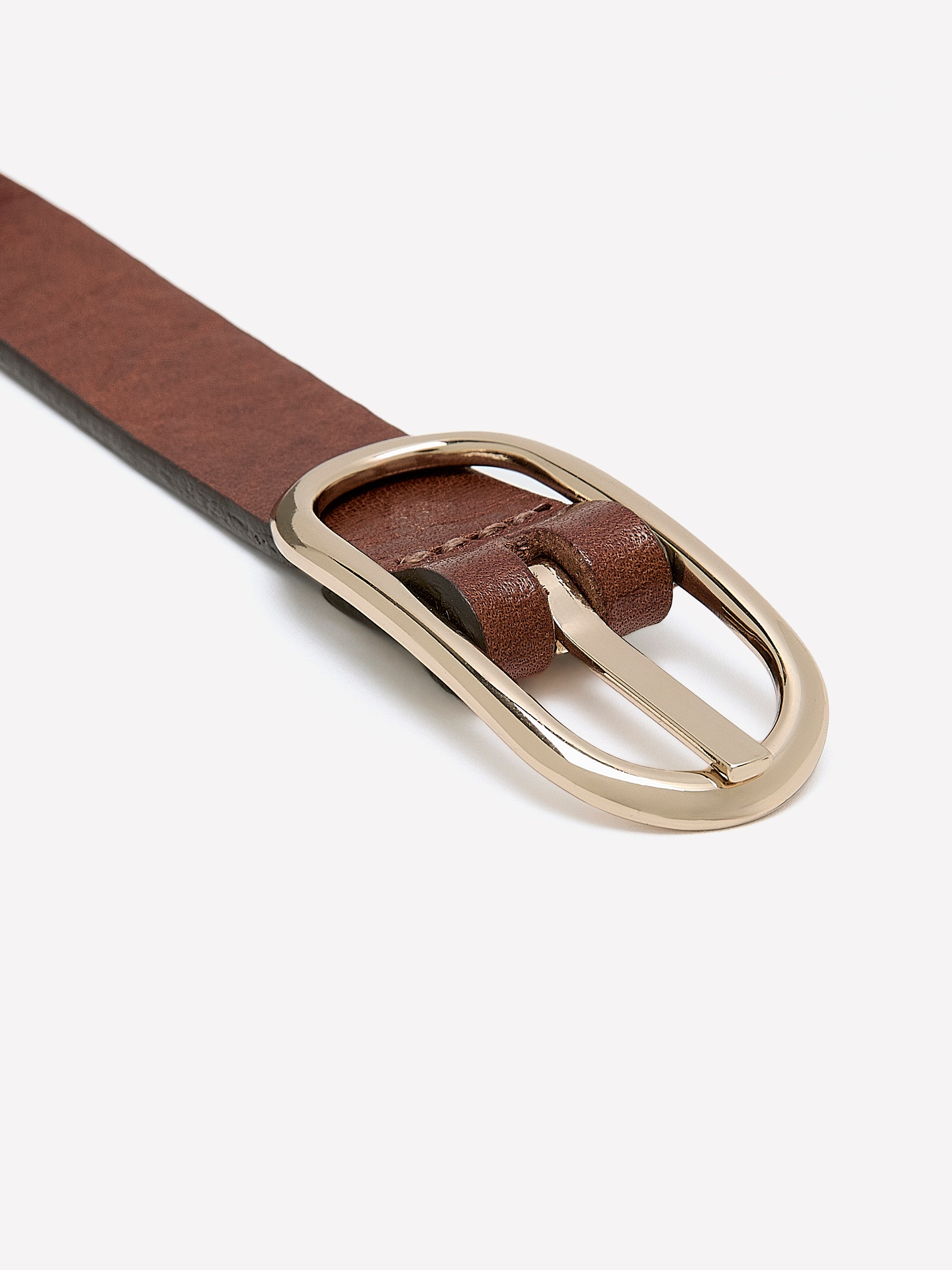Thin Leather Belt with Oval Buckle rw&co Great Value Deal
