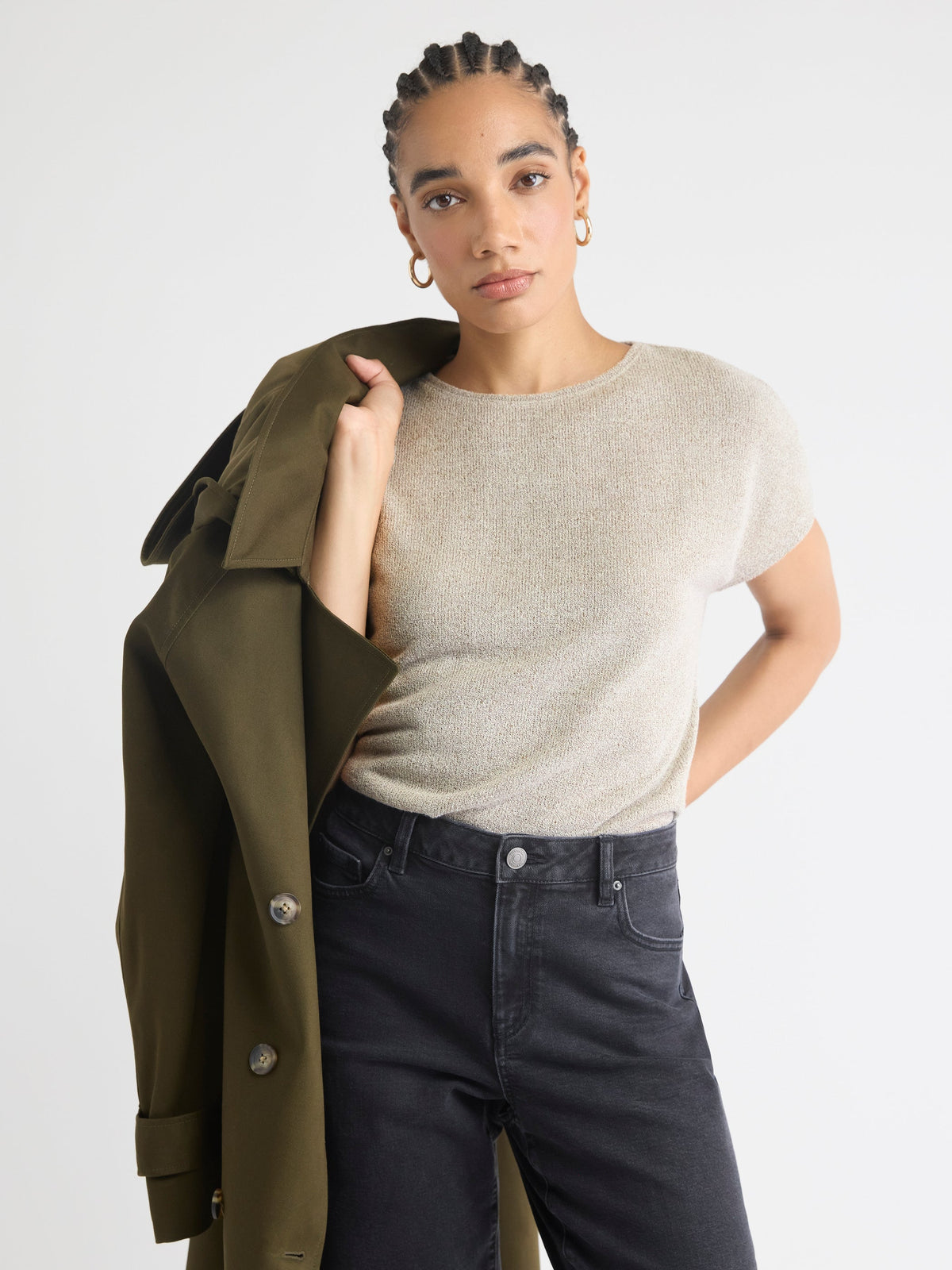 Crew-Neck Extended-Sleeve Bouclé Top rw&co Special Offer