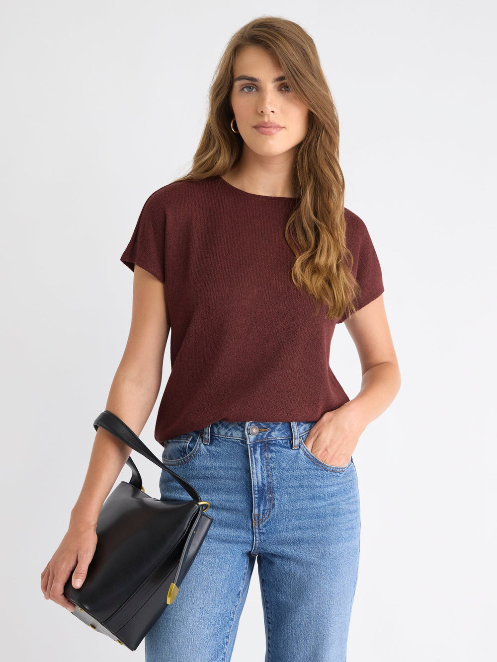 Crew-Neck Extended-Sleeve Bouclé Top rw&co Special Offer