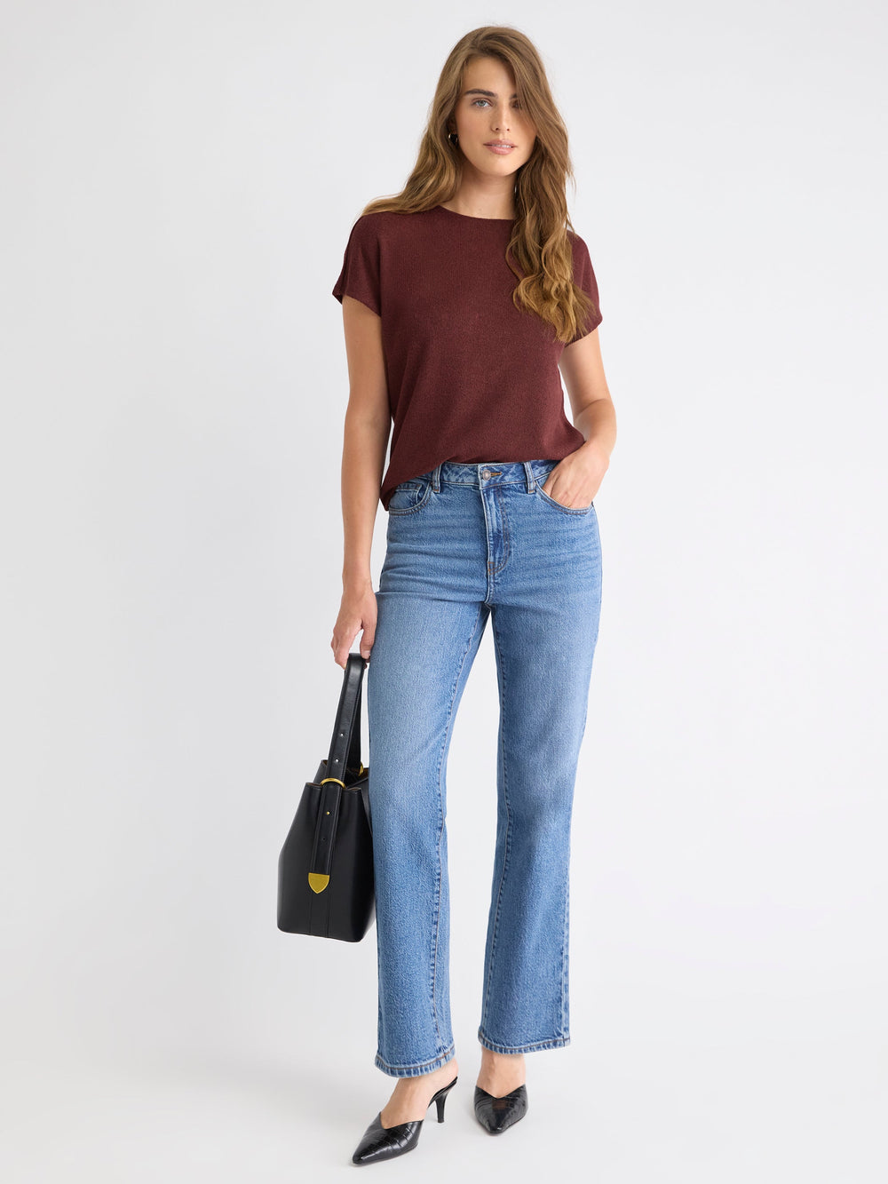 Crew-Neck Extended-Sleeve Bouclé Top rw&co Special Offer