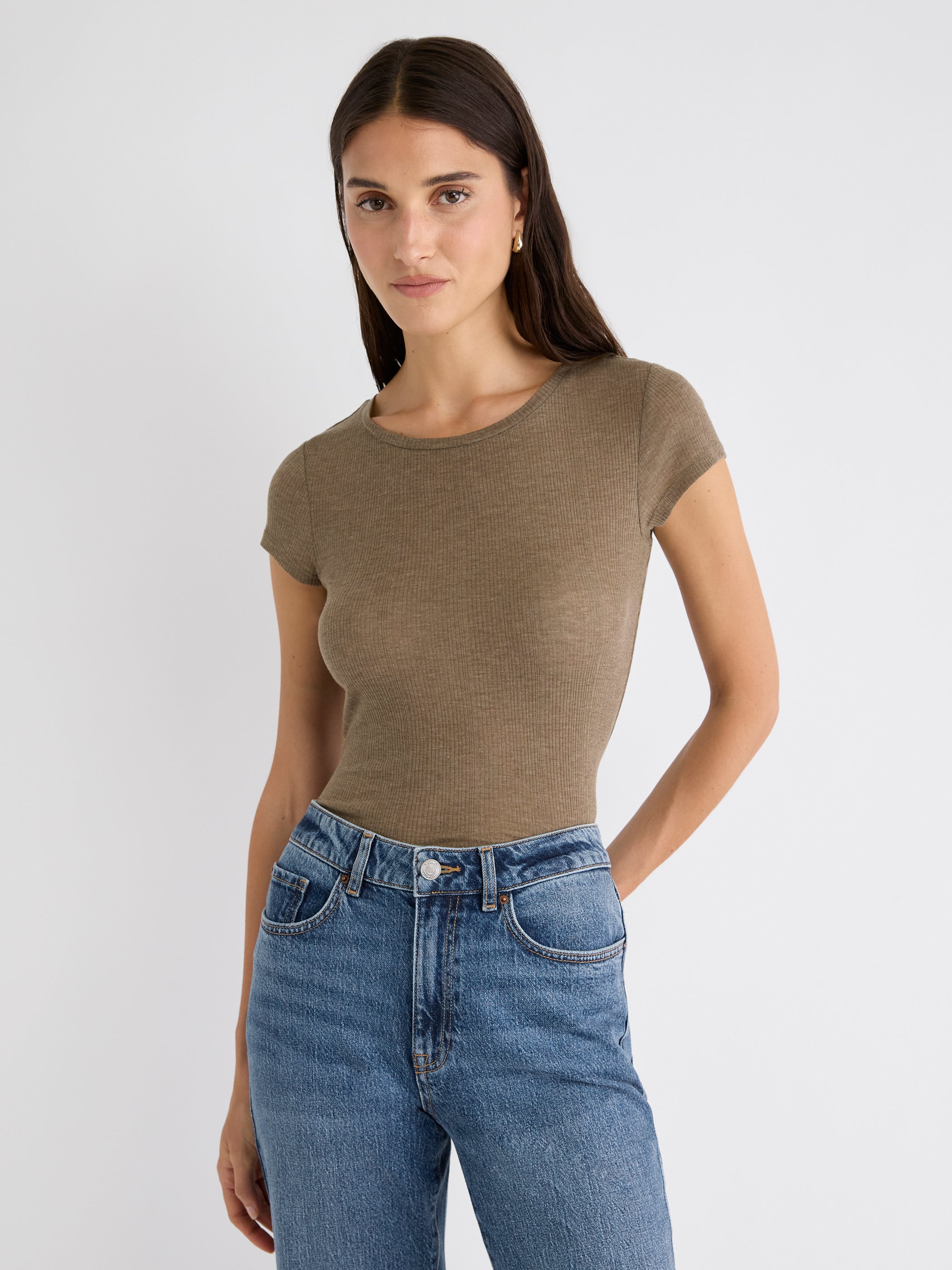 Wool-Blend Crew-Neck Short-Sleeve Top rw&co Limited Time Discount