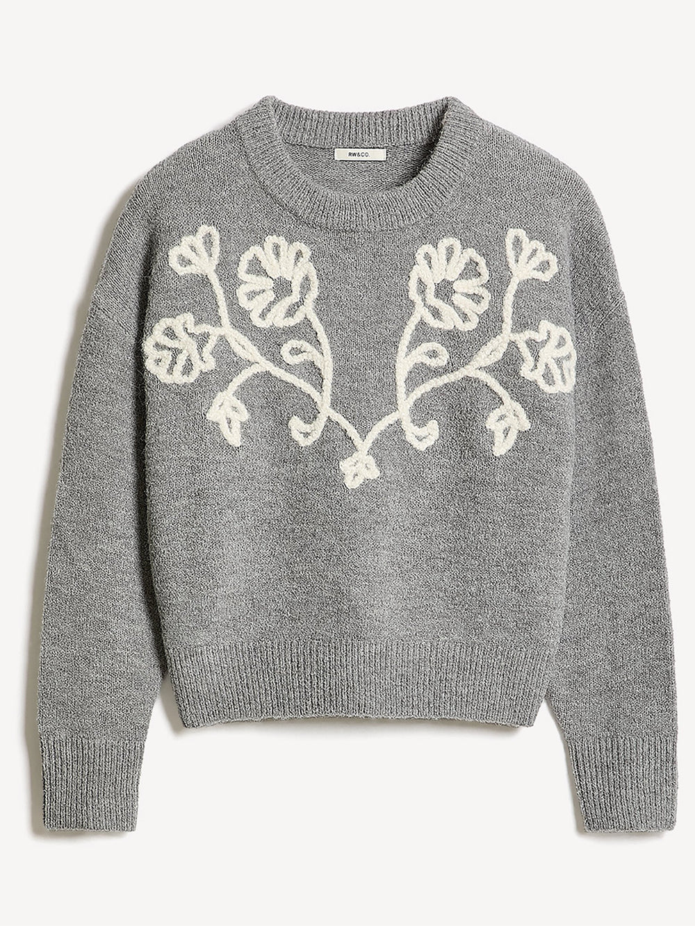 Long-Sleeve Crew-Neck Sweater with Flower Appliqués rw&co Limited Time Discount