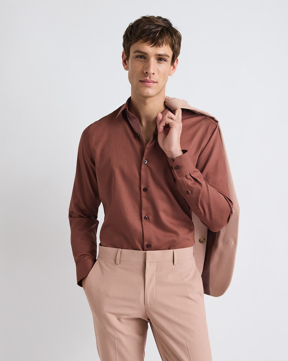 Slim-Fit Solid Cotton Modal Dress Shirt rw&co Special Offer