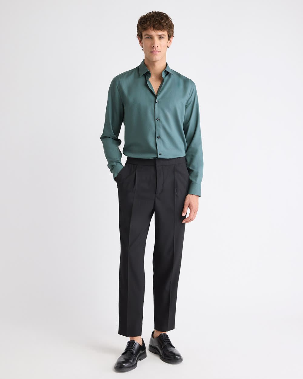 Slim-Fit Solid Cotton Modal Dress Shirt rw&co Special Offer