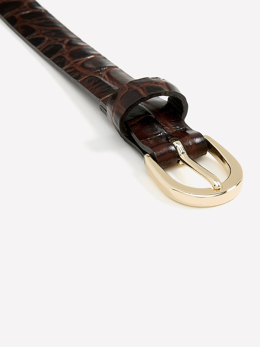 Leather Belt with Crocodile-Skin Pattern rw&co Limited Time Discount