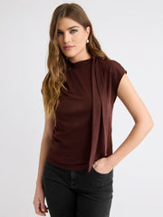 Extended-Sleeve Mock-Neck Top with Tie rw&co Limited Time Discount