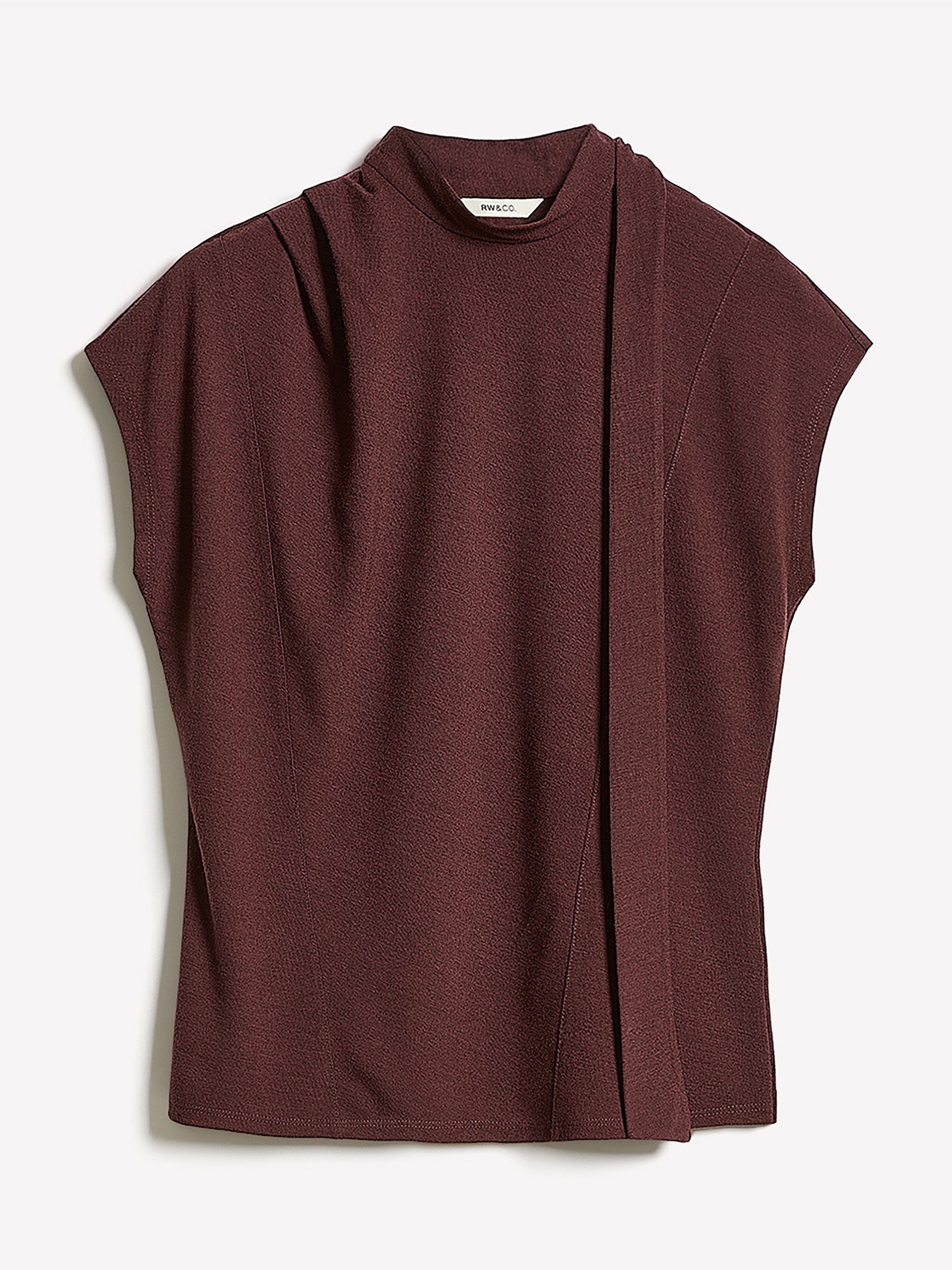 Extended-Sleeve Mock-Neck Top with Tie rw&co Limited Time Discount