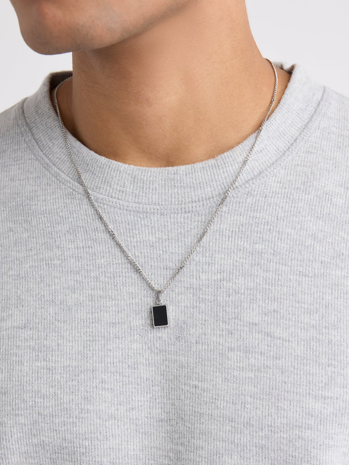 Stainless Steel Necklace with Black Stone Pendant rw&co Special Offer