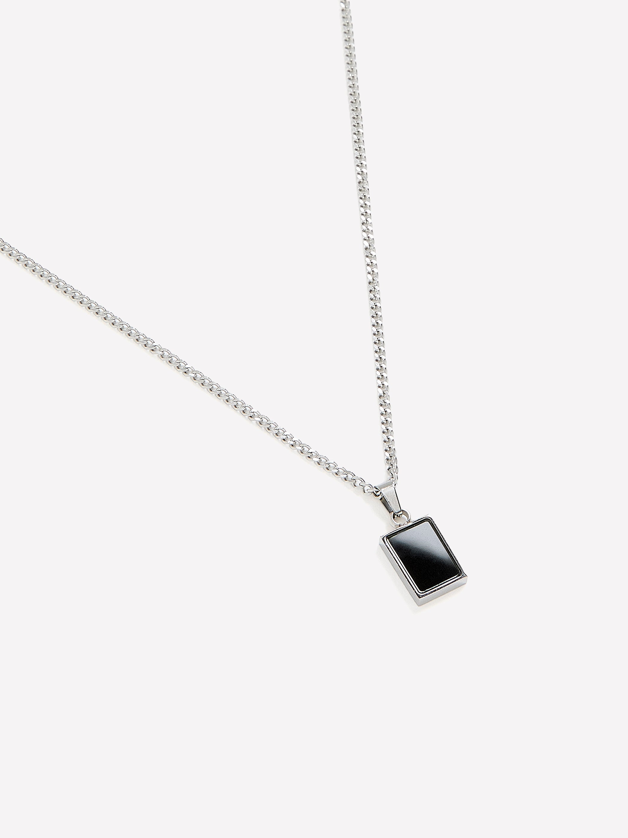 Stainless Steel Necklace with Black Stone Pendant rw&co Special Offer