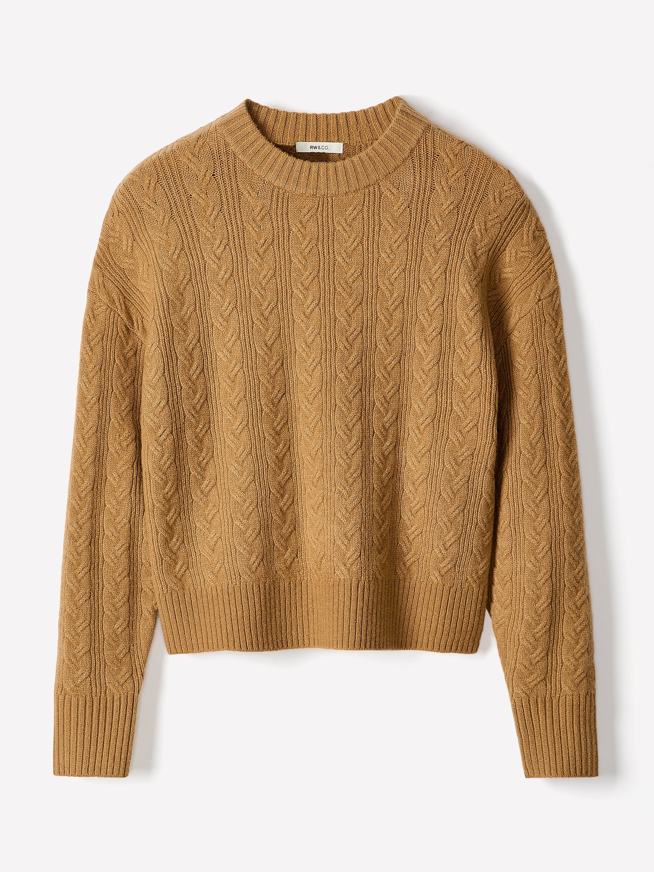 Long-Sleeve Crew-Neck Sweater with Cable Stitches rw&co On Sale