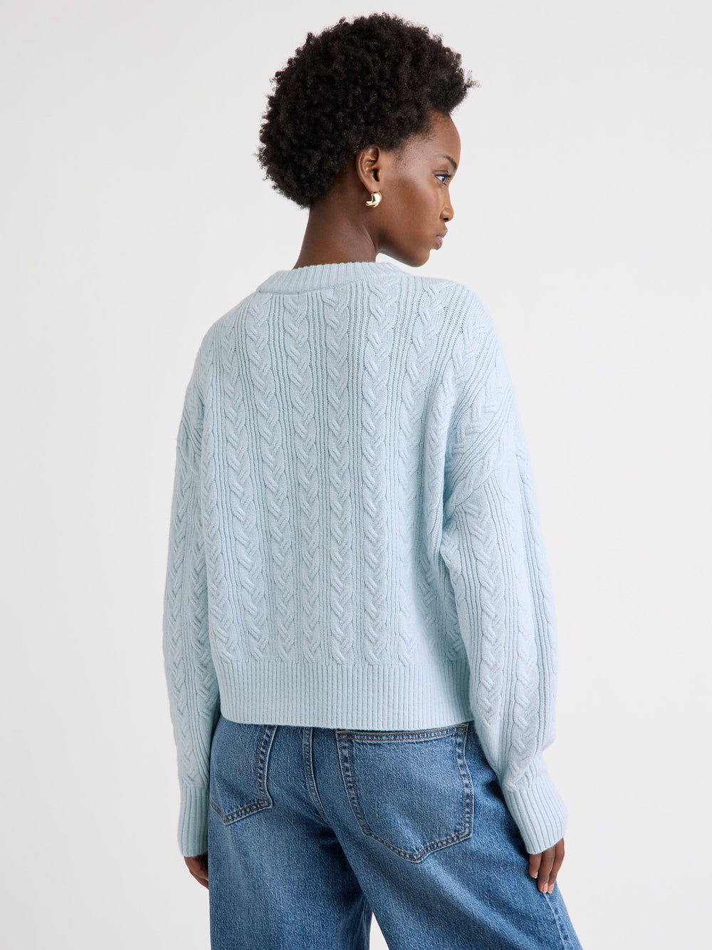 Long-Sleeve Crew-Neck Sweater with Cable Stitches rw&co On Sale