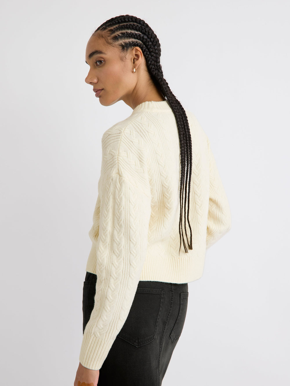 Long-Sleeve Crew-Neck Sweater with Cable Stitches rw&co On Sale