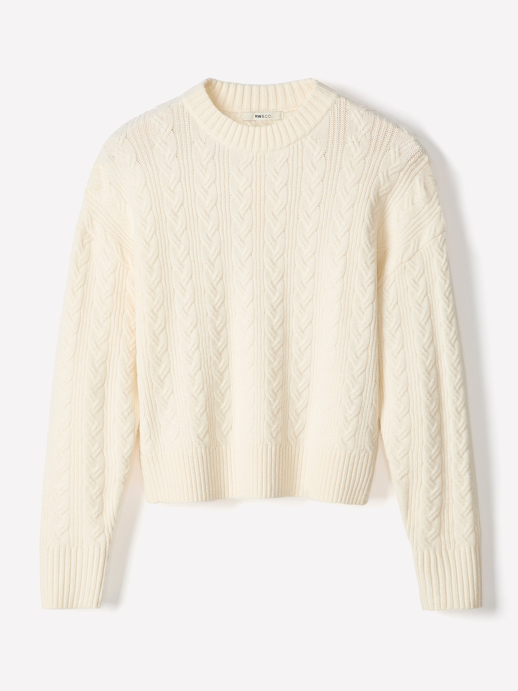 Long-Sleeve Crew-Neck Sweater with Cable Stitches rw&co On Sale