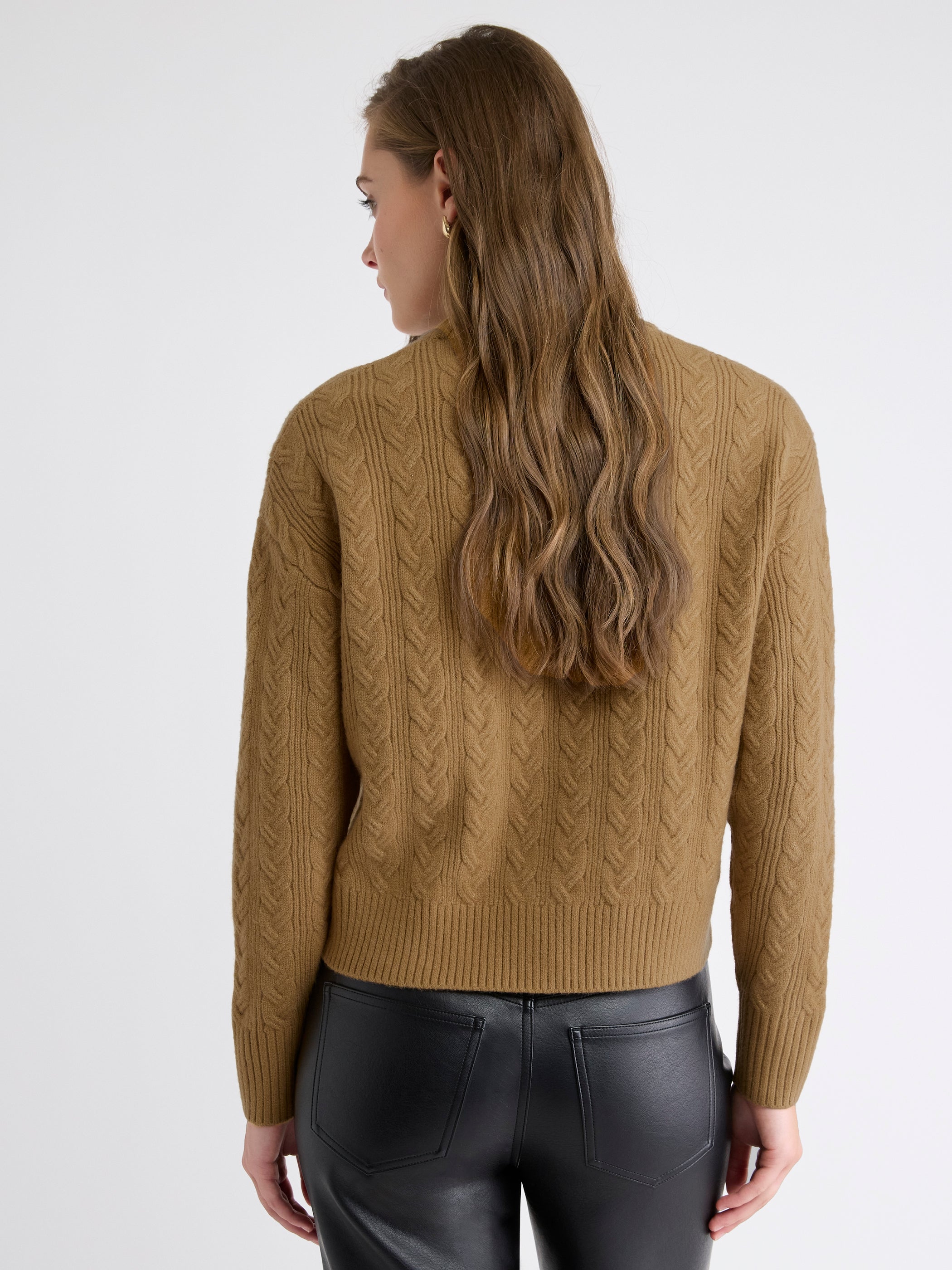 Long-Sleeve Crew-Neck Sweater with Cable Stitches rw&co On Sale