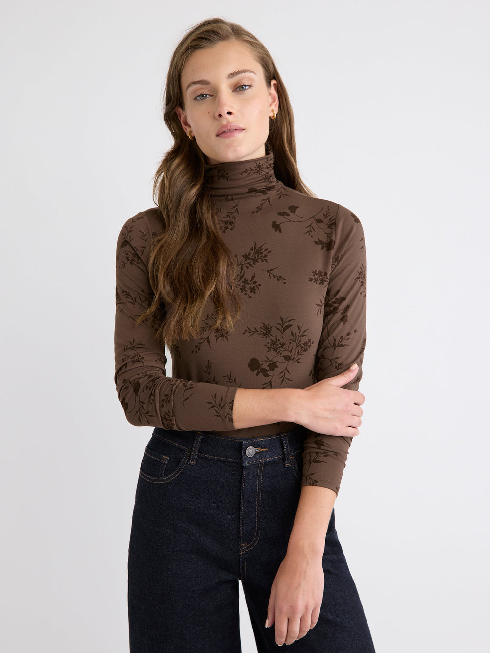Fitted Long-Sleeve Mock-Neck Tee rw&co Exclusive Sale Price