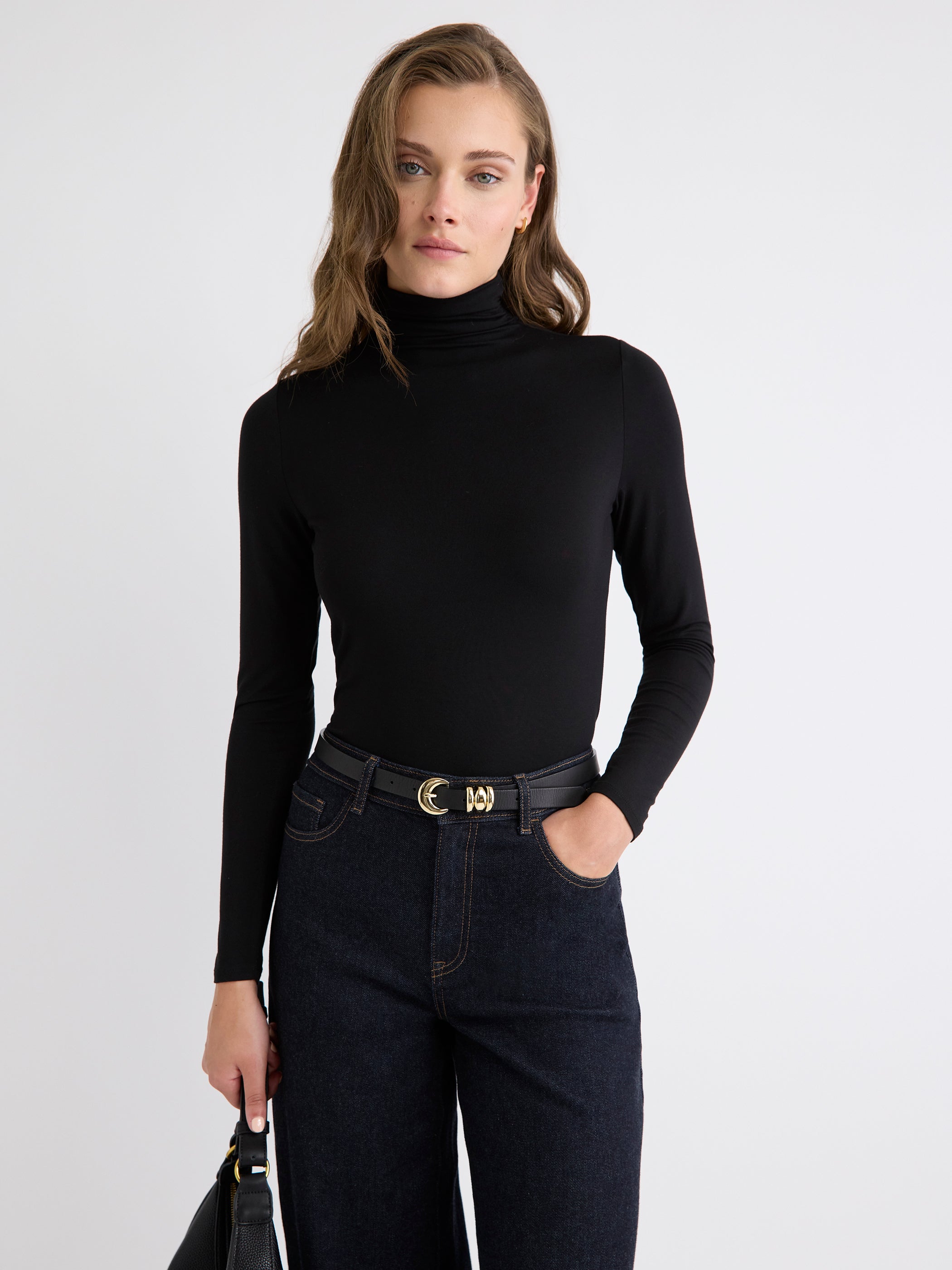 Fitted Long-Sleeve Mock-Neck Tee rw&co Exclusive Sale Price