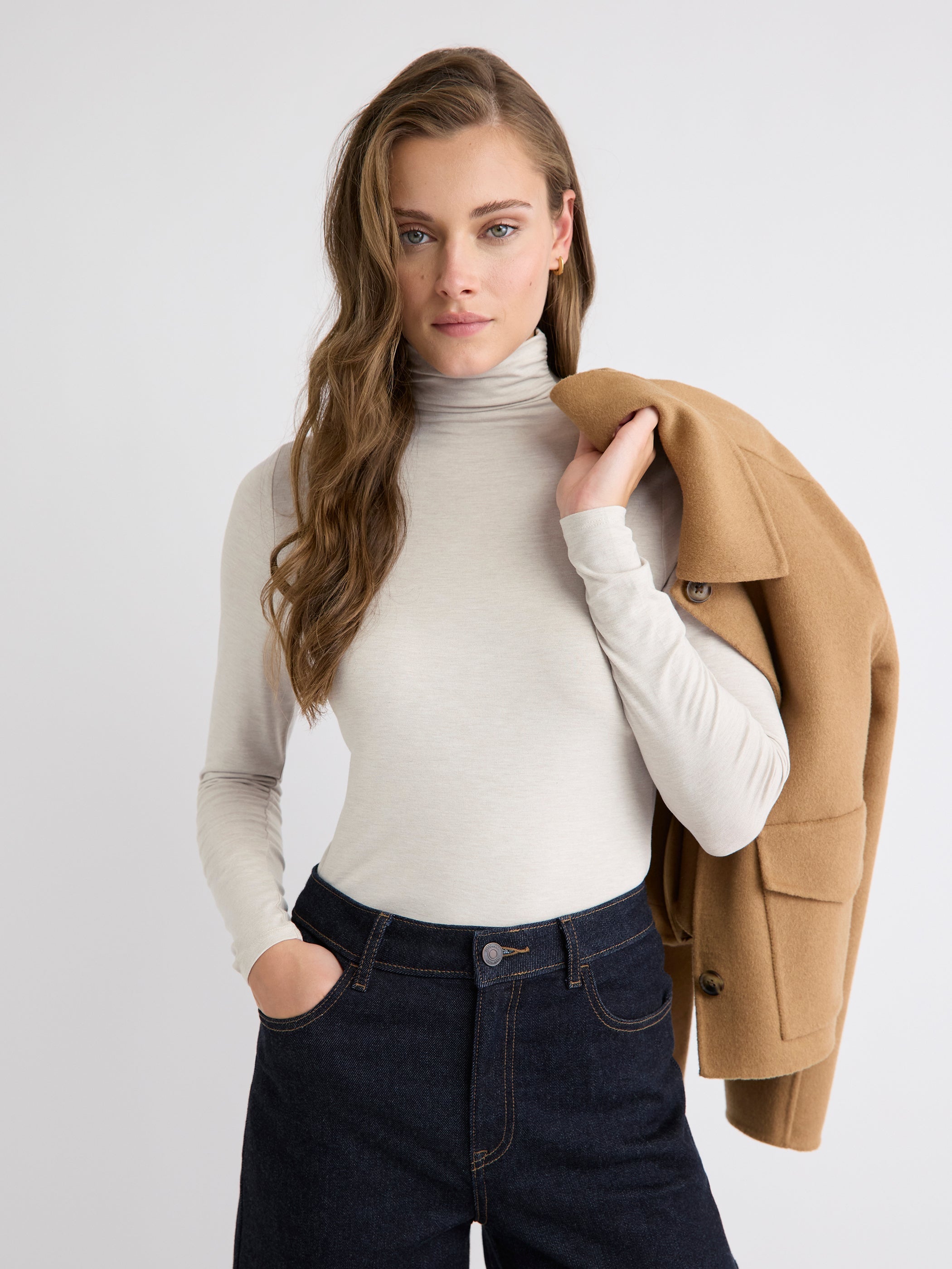 Fitted Long-Sleeve Mock-Neck Tee rw&co Exclusive Sale Price