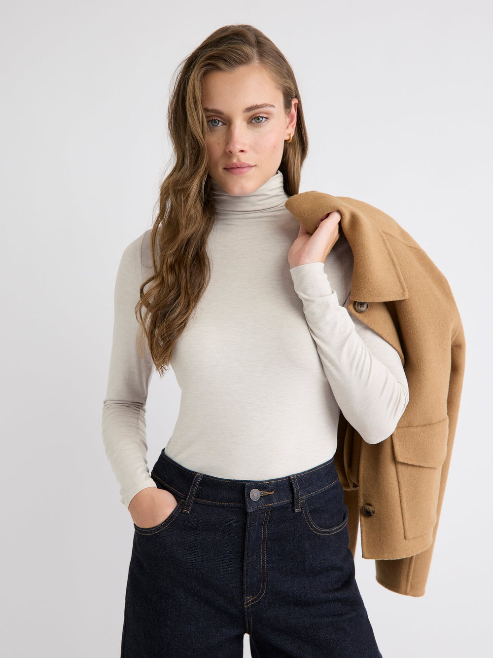 Fitted Long-Sleeve Mock-Neck Tee rw&co Exclusive Sale Price