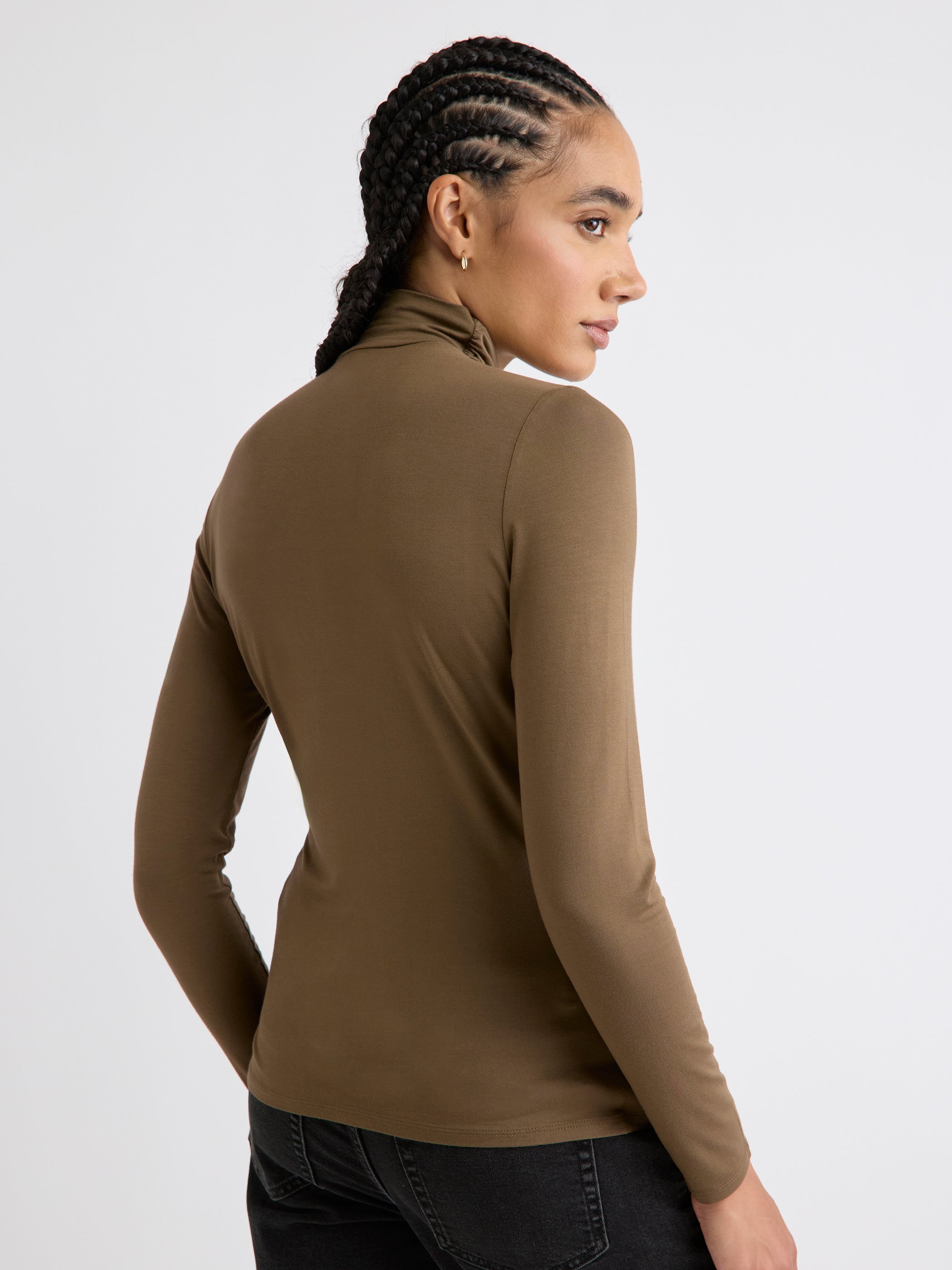 Fitted Long-Sleeve Mock-Neck Tee rw&co Exclusive Sale Price