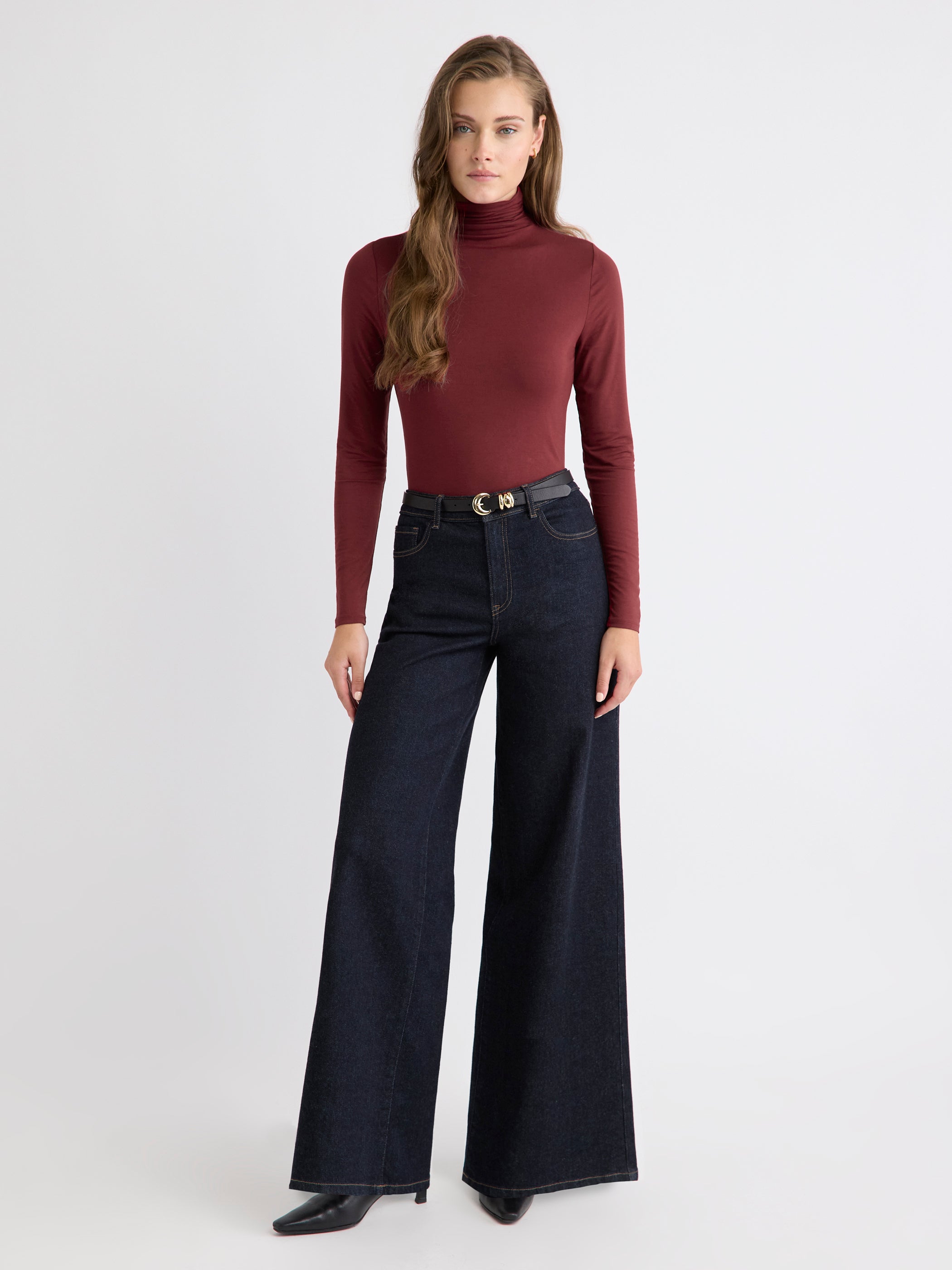 Fitted Long-Sleeve Mock-Neck Tee rw&co Exclusive Sale Price