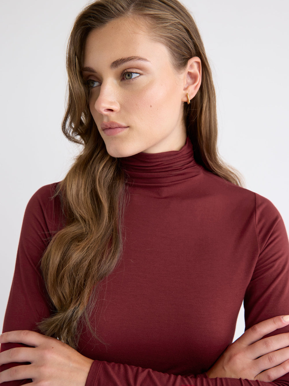 Fitted Long-Sleeve Mock-Neck Tee rw&co Exclusive Sale Price