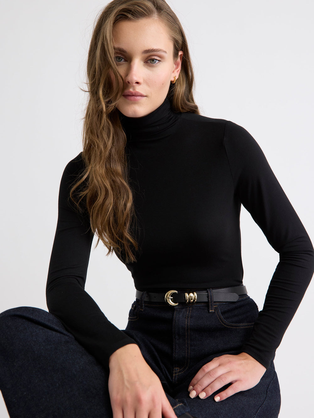 Fitted Long-Sleeve Mock-Neck Tee rw&co Exclusive Sale Price