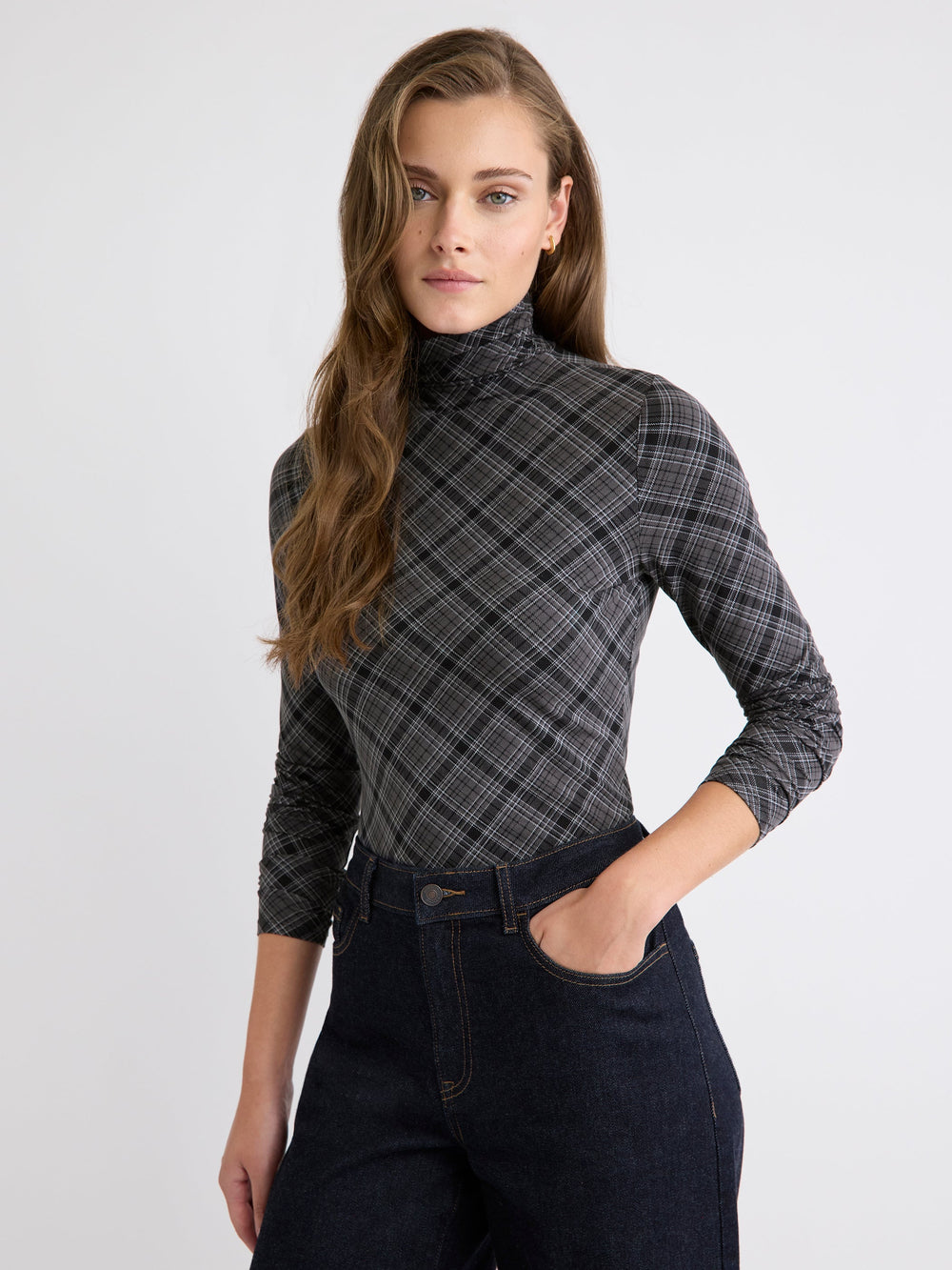 Fitted Long-Sleeve Mock-Neck Tee rw&co Exclusive Sale Price