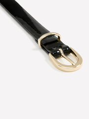 Skinny Leather Belt with Oval Buckle rw&co On Sale