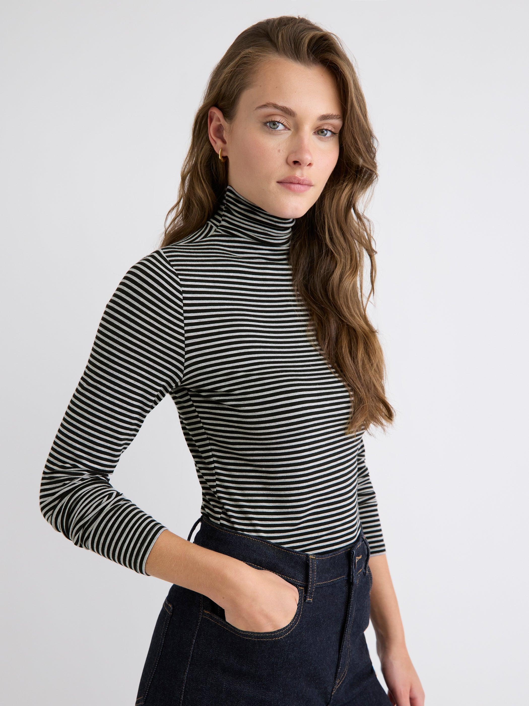 Fitted Long-Sleeve Mock-Neck Tee rw&co Special Promo Price