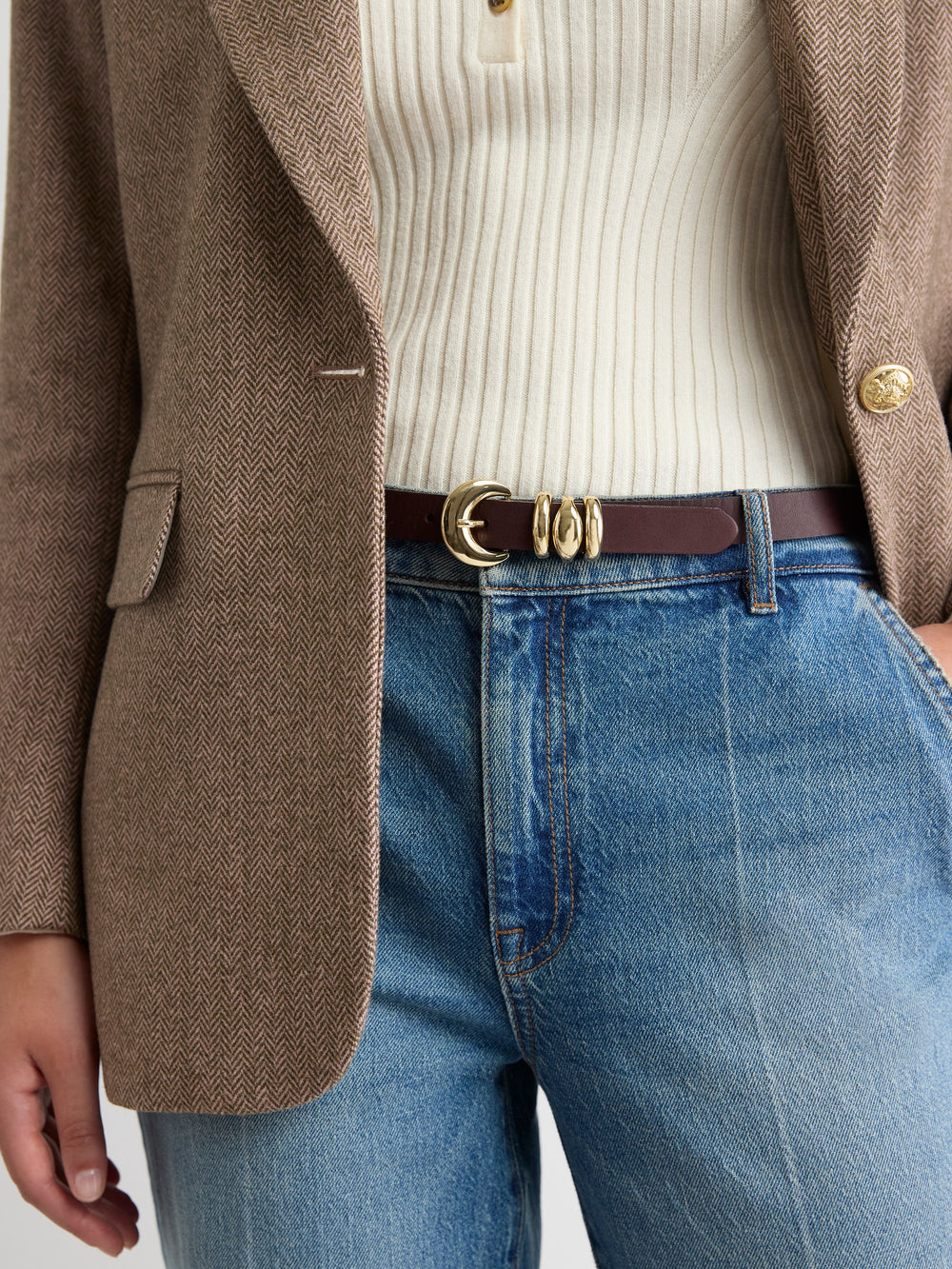 Thin Leather Belt with Rounded Buckle rw&co Limited Time Discount