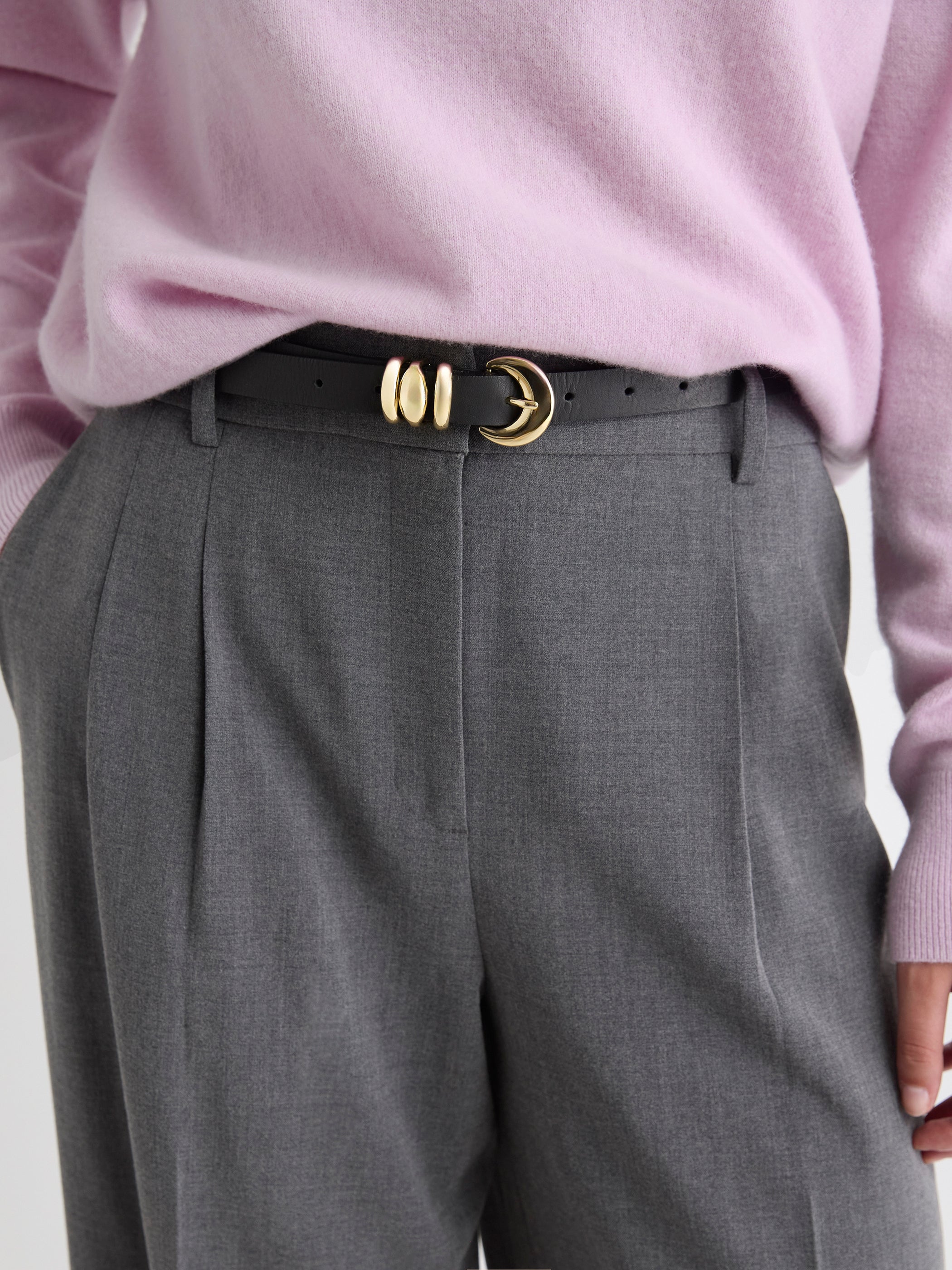 Thin Leather Belt with Rounded Buckle rw&co Limited Time Discount