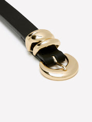 Thin Leather Belt with Rounded Buckle rw&co Limited Time Discount