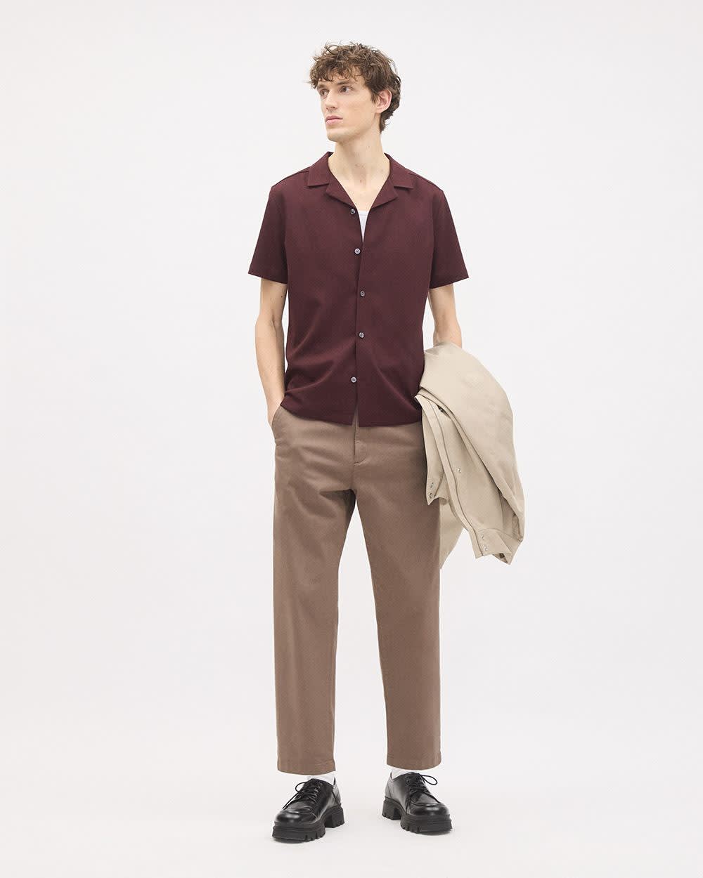 Short-Sleeve Herringbone Shirt with Camp Collar rw&co Exclusive Sale Price