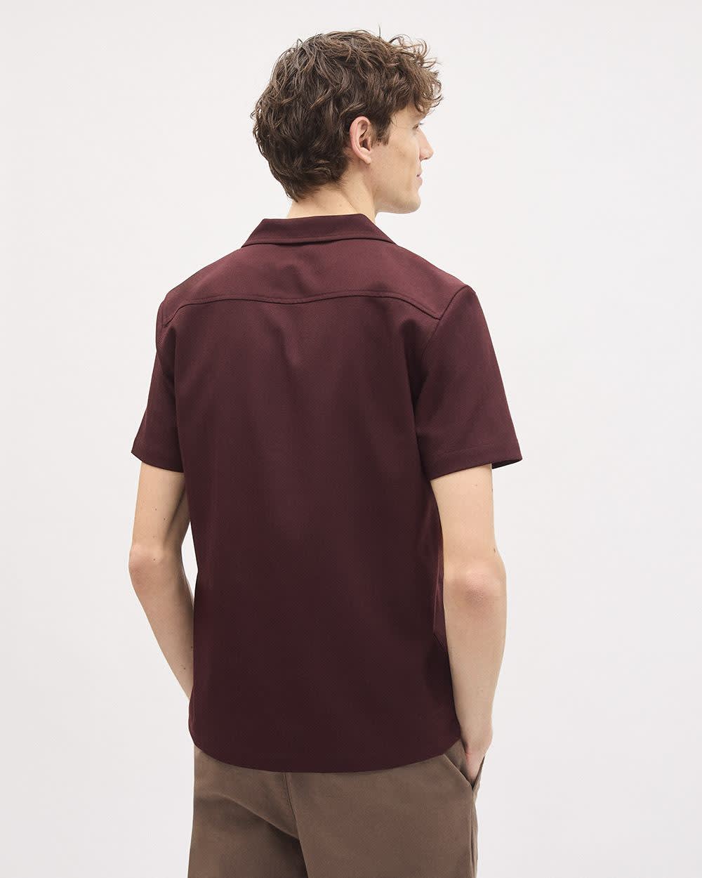 Short-Sleeve Herringbone Shirt with Camp Collar rw&co Exclusive Sale Price