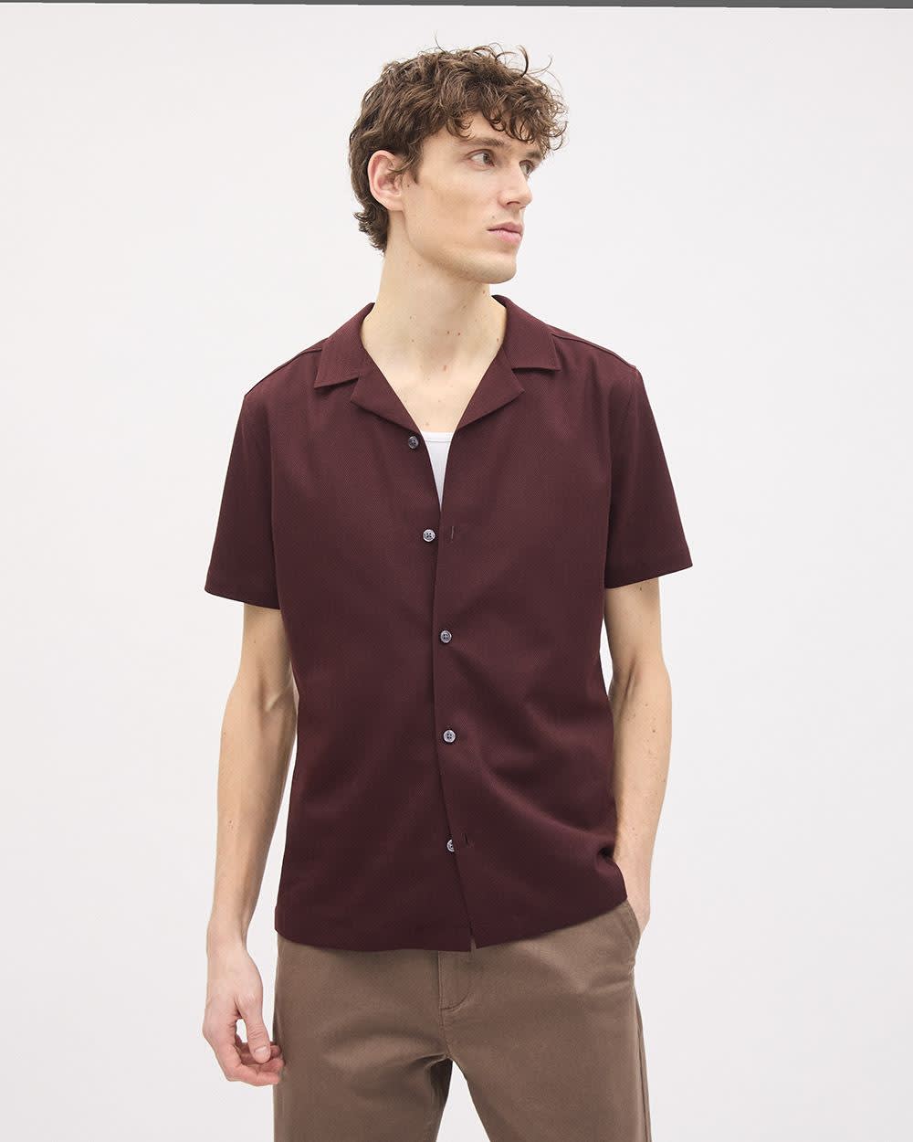 Short-Sleeve Herringbone Shirt with Camp Collar rw&co Exclusive Sale Price