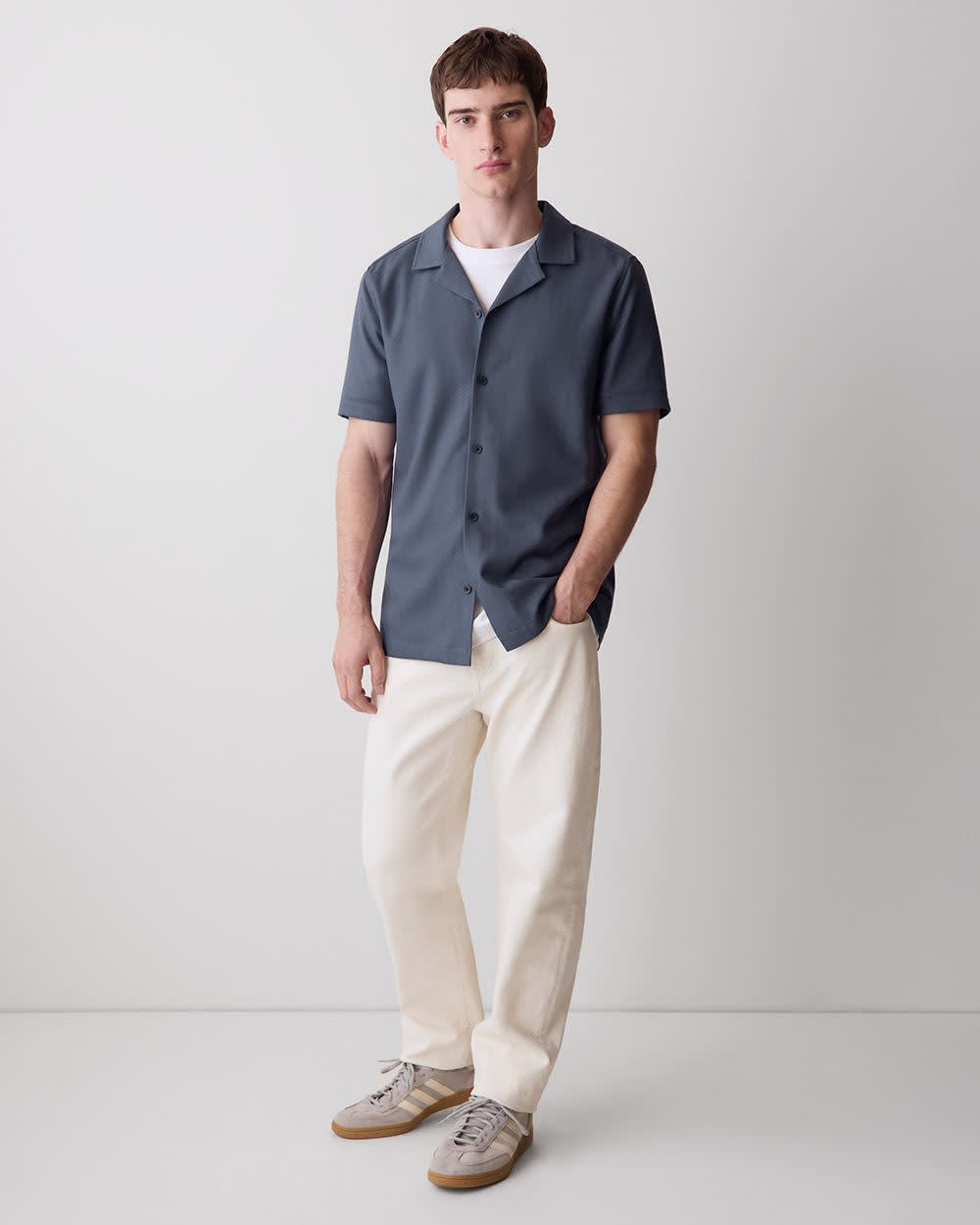 Short-Sleeve Herringbone Shirt with Camp Collar rw&co Exclusive Sale Price