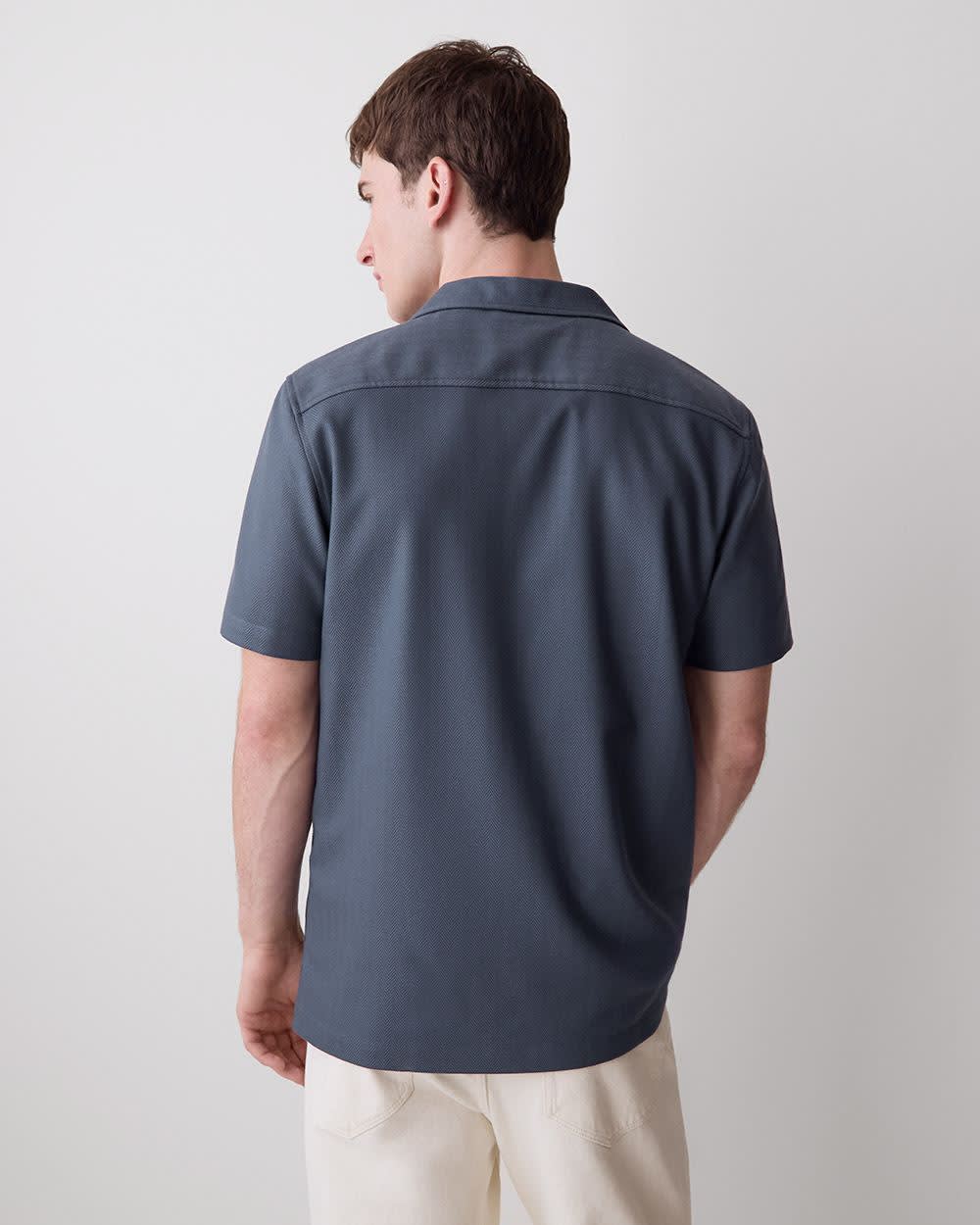Short-Sleeve Herringbone Shirt with Camp Collar rw&co Exclusive Sale Price