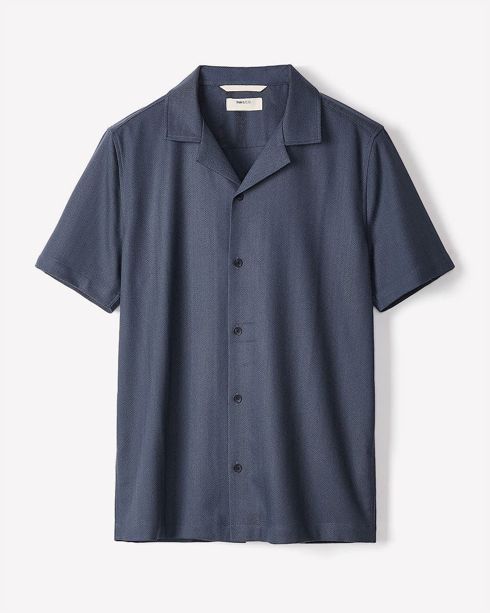 Short-Sleeve Herringbone Shirt with Camp Collar rw&co Exclusive Sale Price