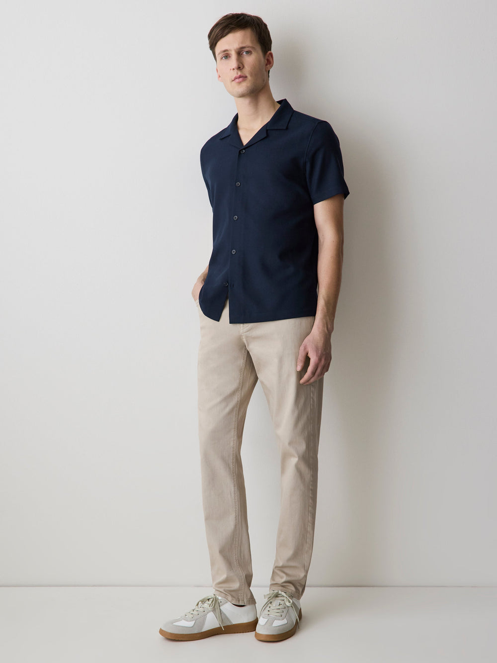 Short-Sleeve Herringbone Shirt with Camp Collar rw&co Exclusive Sale Price