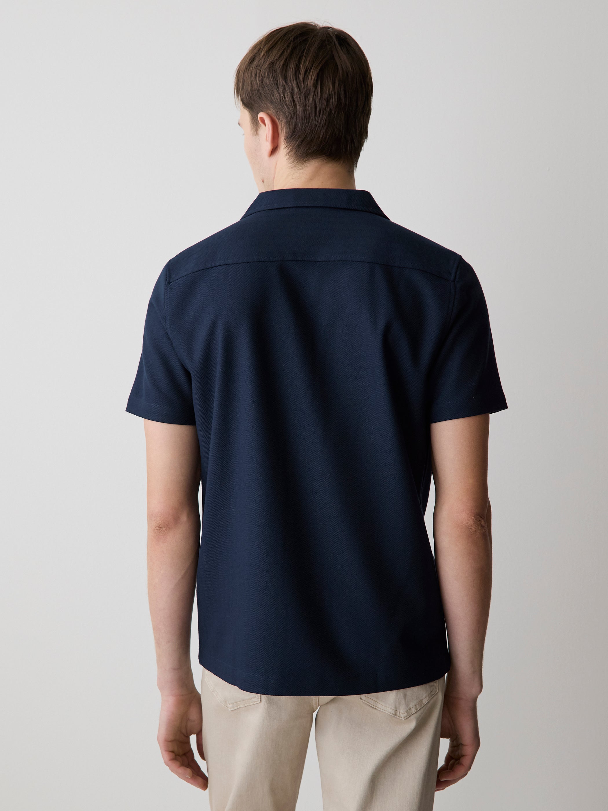 Short-Sleeve Herringbone Shirt with Camp Collar rw&co Exclusive Sale Price