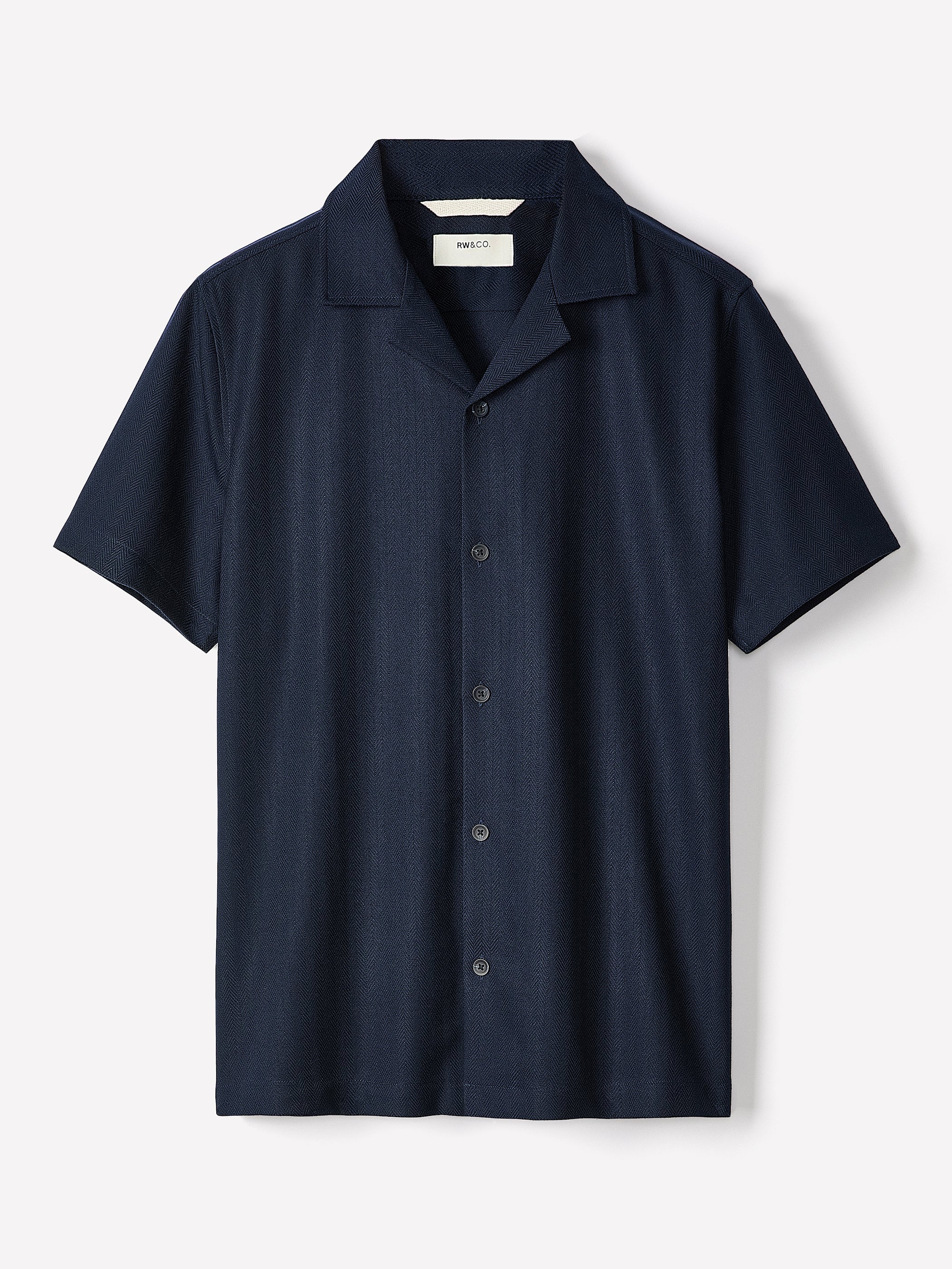 Short-Sleeve Herringbone Shirt with Camp Collar rw&co Exclusive Sale Price