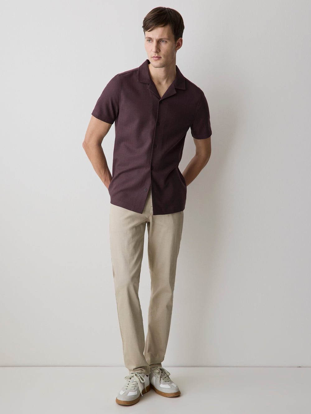 Short-Sleeve Herringbone Shirt with Camp Collar rw&co Exclusive Sale Price