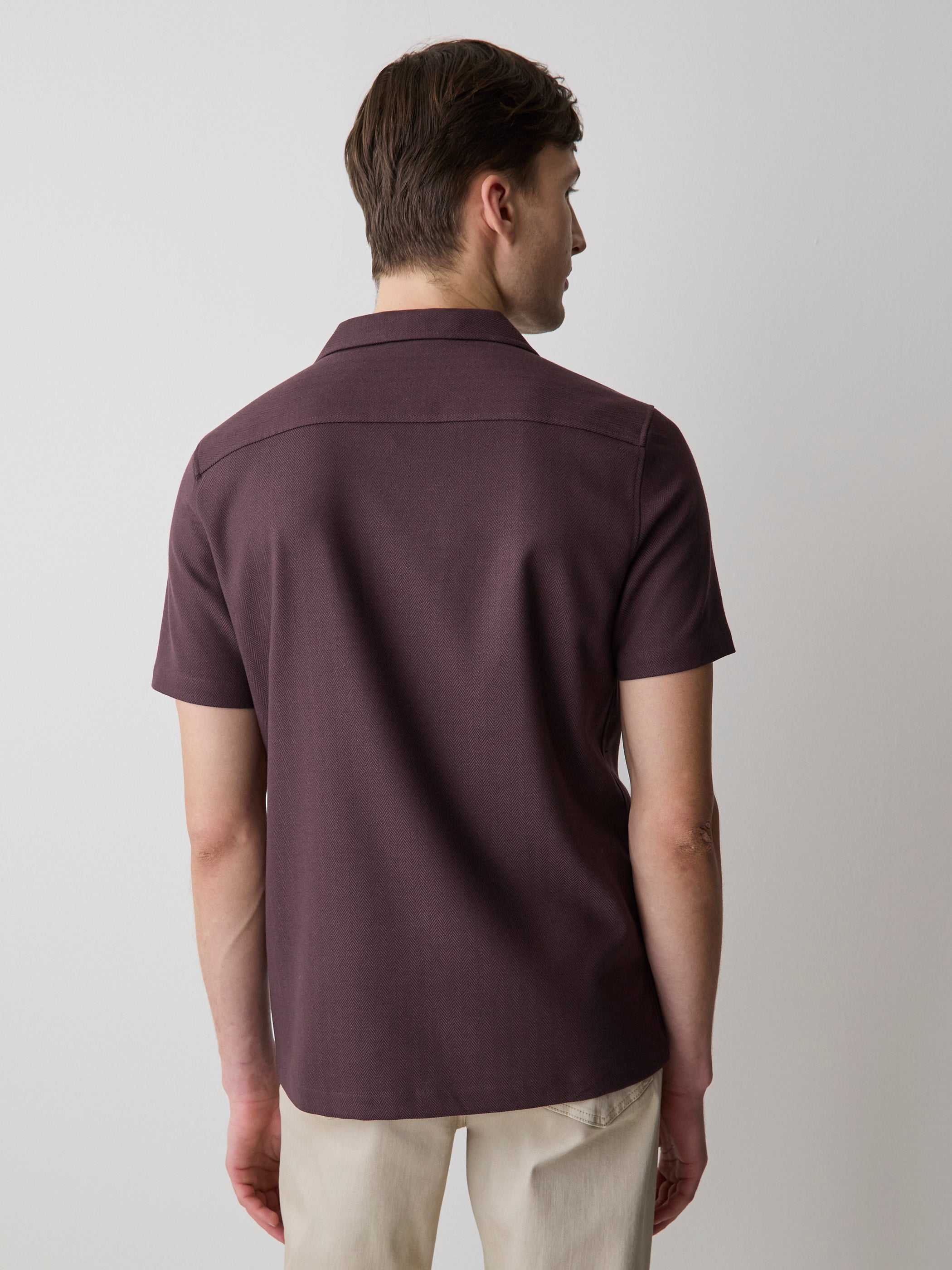 Short-Sleeve Herringbone Shirt with Camp Collar rw&co Exclusive Sale Price