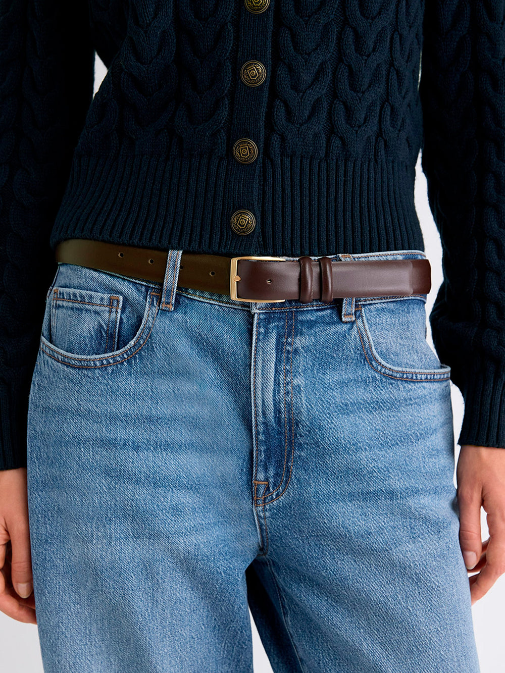 Leather Trouser Belt with Square Buckle rw&co Special Offer